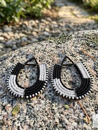 Maasai Beaded Dangle Earrings, Colorful Geometric African Drops, Stainless Steel Hook Jewelry