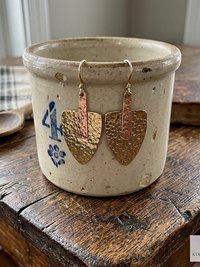 Mixed Metal Hammered Arrowhead Earrings – Handcrafted Brass and Copper Design