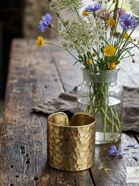 Artisan Hammered Wide Band Brass Ring – Handmade Open Cuff Statement Ring