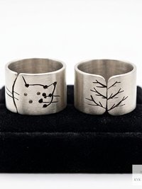 Silver-Plated Brass Cat Tree Face Ring – Rustic Boho Adjustable Statement Jewelry