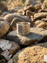 Silver-Plated Brass Cat Tree Face Ring – Rustic Boho Adjustable Statement Jewelry