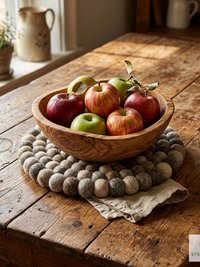 Mixed Gray Wool Felt Ball Trivet, Boho Kitchen Hot Pad, Coaster Table Pot Holder