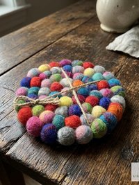 Colorful Wool Felt Ball Coaster Set, Handmade Drink Mug Rug, Eco Cup Mat