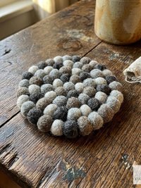 Mixed Gray Wool Felt Ball Coaster Set, Handmade Drink Mug Rug, Eco Cup Mat
