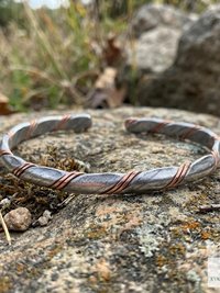 Handcrafted Silver & Copper Woven Bracelet: Kenyan Artisan Jewelry