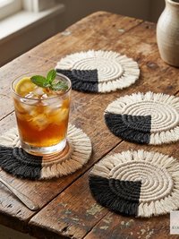 Boho Macrame Coasters - Handmade Drink Coasters, Set of 4, Eco-Friendly