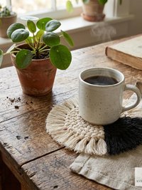 Boho Macrame Coasters - Handmade Drink Coasters, Set of 4, Eco-Friendly