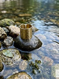 Artisan Hammered Wide Band Brass Ring – Handmade Open Cuff Statement Ring