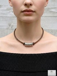 Boho Leather & Silver Bead Necklace - Adjustable Minimalist Style