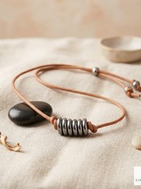 Boho Leather & Silver Bead Necklace - Adjustable Minimalist Style