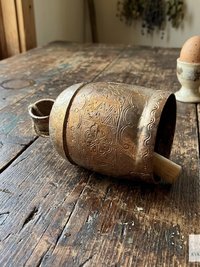 Handmade Etched Copper Bell Jute Cord Artisan Boho Wall Hanging