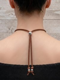 Boho Leather & Silver Bead Necklace - Adjustable Minimalist Style