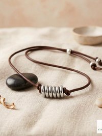 Boho Leather & Silver Bead Necklace - Adjustable Minimalist Style