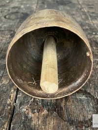 Handmade Etched Copper Bell Jute Cord Artisan Boho Wall Hanging