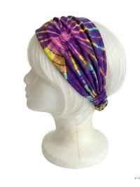 Purple Tie Dye Cotton Headband, Wide Boho Yoga Headwrap for Women, Bohemian Workout Hairband
