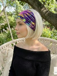 Purple Tie Dye Cotton Headband, Wide Boho Yoga Headwrap for Women, Bohemian Workout Hairband