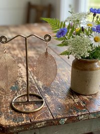 Handcrafted Gold Leaf Earrings, Elegant Botanical Dangles, Delicate Nature Jewelry Drops