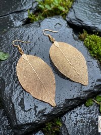 Handcrafted Gold Leaf Earrings, Elegant Botanical Dangles, Delicate Nature Jewelry Drops