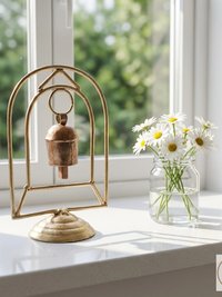 Zen Bell on Stand Peaceful Chime - Handcrafted Artisan Boho Metal Decor, 6 Inch