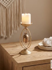 Zen Bell Votive Candle Holder - Artisan Metal Chime Altar Display Stand, 6.5 Inch