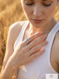 Sterling Silver Wide Band Ring: Boho Dot Detail, Handmade