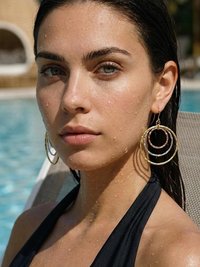 Mixed Metal Dangle Earrings - Hammered Tri Color Nested Hoops, Three Tone Circle Drops