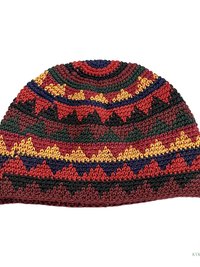 Earth Zig Zag Kufi Skull Cap - Crocheted Beanie Hat, Ethically sourced