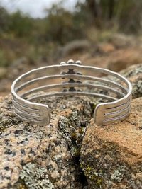 Hammered Silver Beaded Cuff Bracelet: Handcrafted Boho Jewelry