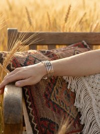 Hammered Silver Beaded Cuff Bracelet: Handcrafted Boho Jewelry