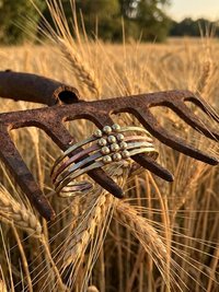 Hammered Mixed Metal Beaded Cuff Bracelet: Handcrafted Boho Jewelry