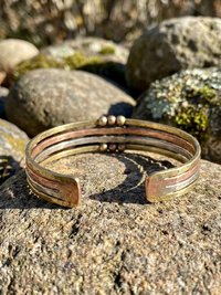 Hammered Mixed Metal Beaded Cuff Bracelet: Handcrafted Boho Jewelry
