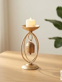 Zen Bell Votive Candle Holder - Artisan Metal Chime Altar Display Stand, 6.5 Inch