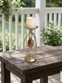 Zen Bell Votive Candle Holder - Artisan Metal Chime Altar Display Stand, 6.5 Inch