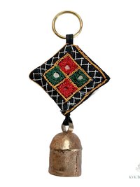 Boho Shisha Mirror Embroidery Bell Keychain - Artisan Indian Recycled Chime
