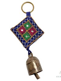 Boho Shisha Mirror Embroidery Bell Keychain - Artisan Indian Recycled Chime