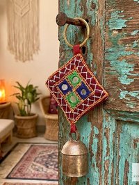 Boho Shisha Mirror Embroidery Bell Keychain - Artisan Indian Recycled Chime