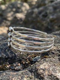 Hammered Silver Beaded Cuff Bracelet: Handcrafted Boho Jewelry