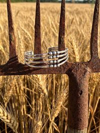 Hammered Silver Beaded Cuff Bracelet: Handcrafted Boho Jewelry