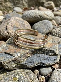 Hammered Mixed Metal Beaded Cuff Bracelet: Handcrafted Boho Jewelry