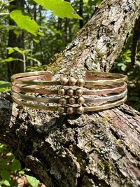Hammered Mixed Metal Beaded Cuff Bracelet: Handcrafted Boho Jewelry