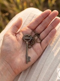 Antique Skeleton Key Necklace YARDLEY, Iron Trunk Pendant, Brass Ball Jewelry