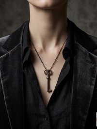 Antique Skeleton Key Necklace FLORA, Iron Trunk Pendant, Brass Ball Jewelry