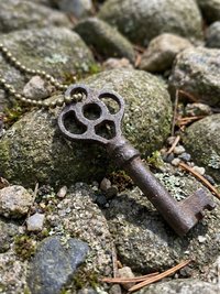 Antique Skeleton Key Necklace JULIET, Fancy Bow Iron Pendant, Brass Ball Chain Gothic Jewelry