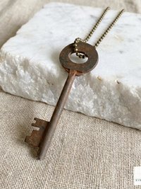 Antique Skeleton Key Necklace CLARA, Iron Trunk Pendant, Brass Ball Jewelry
