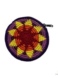 Round Crochet Coin Purse from Guatemala - Colorful Artisan Zipper Pouch