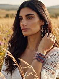 Boho Wide Woven Cotton Cuff Bracelet - Adjustable Fabric Wristband