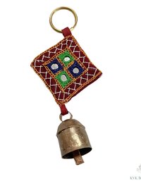 Boho Shisha Mirror Embroidery Bell Keychain - Artisan Indian Recycled Chime