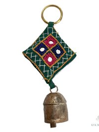 Boho Shisha Mirror Embroidery Bell Keychain - Artisan Indian Recycled Chime