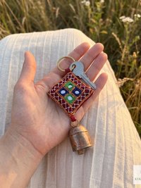 Boho Shisha Mirror Embroidery Bell Keychain - Artisan Indian Recycled Chime
