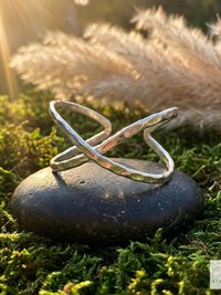 Hammered Silver Criss Cross Cuff Bracelet: Boho X Design